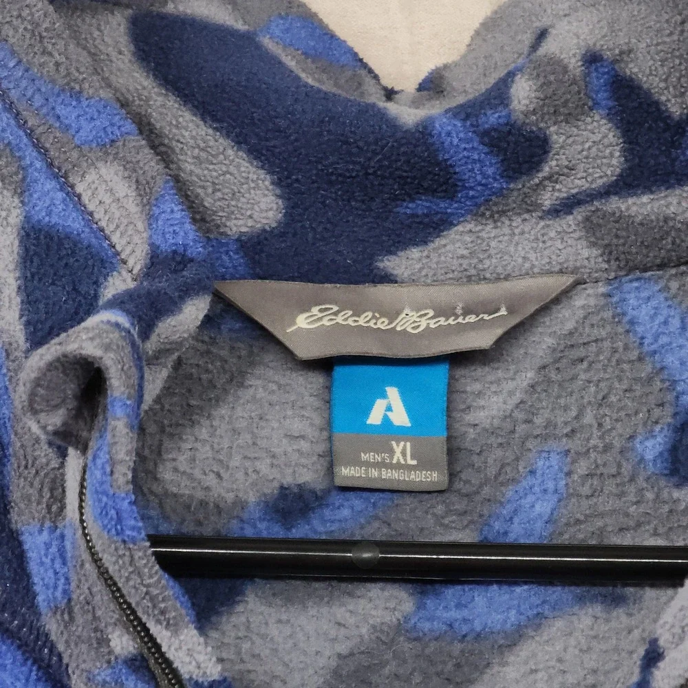 Eddie Bauer First Ascent 1/4 Zip Fleece XL Mens Blue Goose Bird Camo Pullover